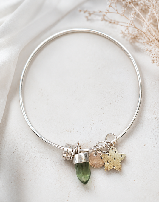 Sterling Silver Peridot Charm Bangle