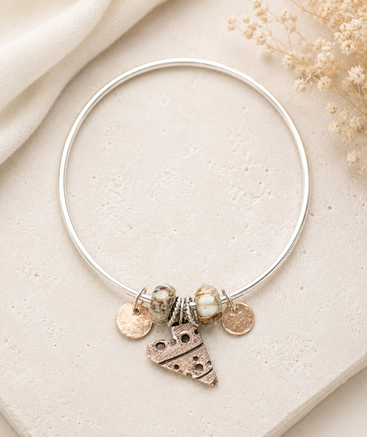 Sterling Silver Bangle with Handmade Lampwork Glass Beads