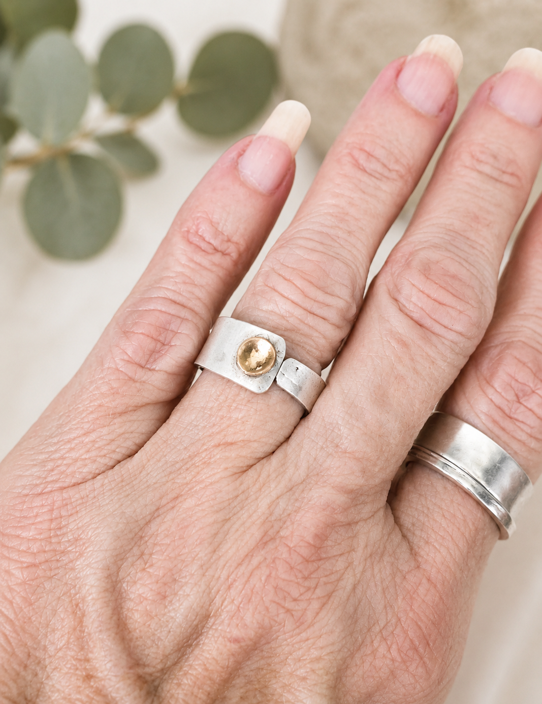Modern Mixed Metal Ring- Adjustable