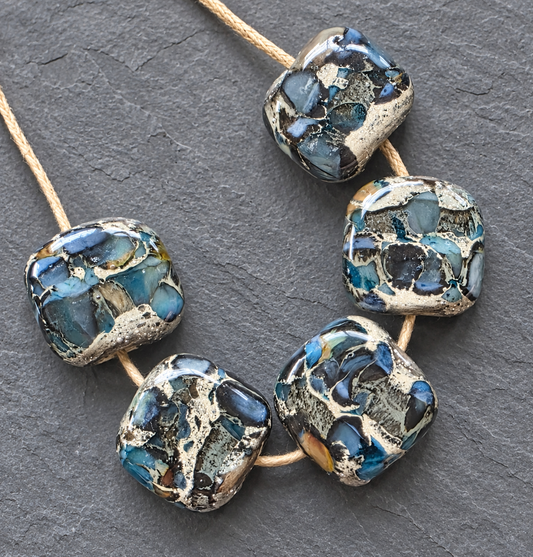 Organic Blue Tabs Lampwork Beads