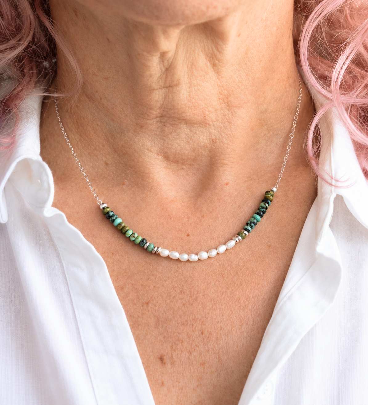Turquoise and Freshwater Pearl Necklace