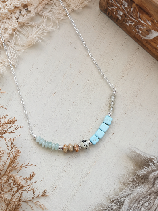 Mixed Gemstone Silver Chain Necklace