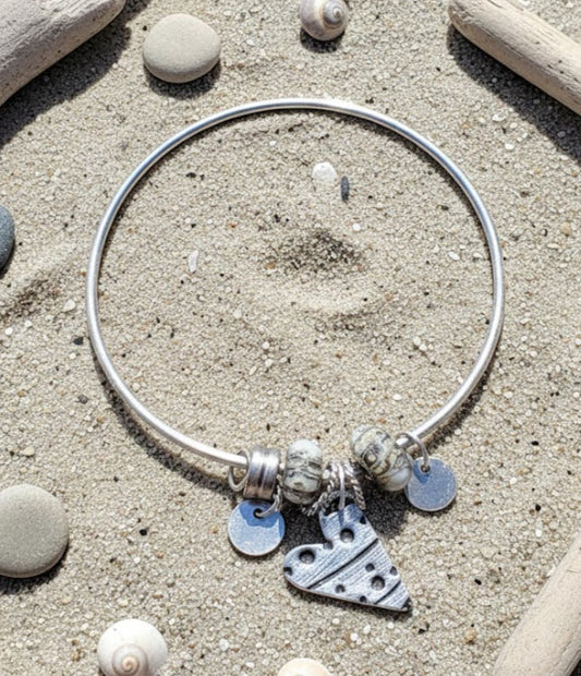 Lampwork Bead Heart Charm Bangle Bracelet