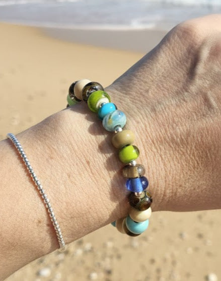 Shades of Blue Lampwork Bead and Silver Bracelet